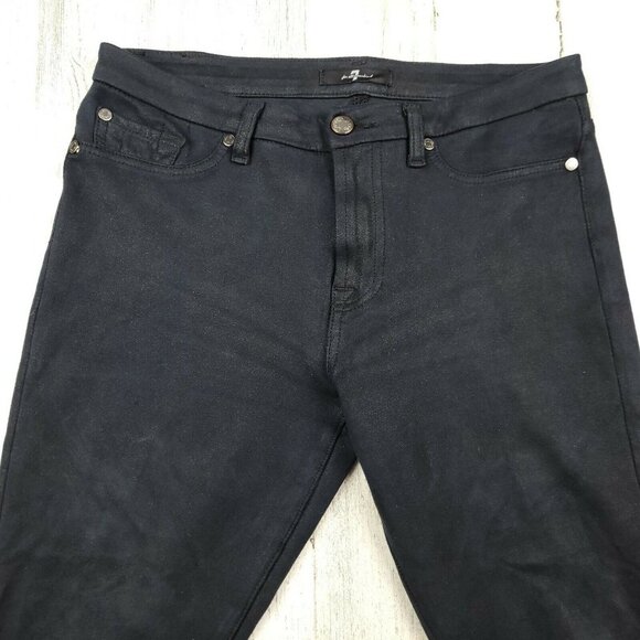 7 FOR ALL MANKIND Black Faux Suede Skinny Ankle Pants Size 28 (30x21) EUC - Picture 5 of 11